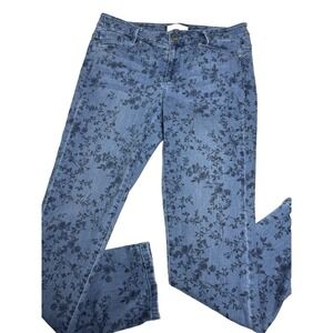 J Jill Jeans blue weekender straight leg Size 8 black floral design 5 pocket